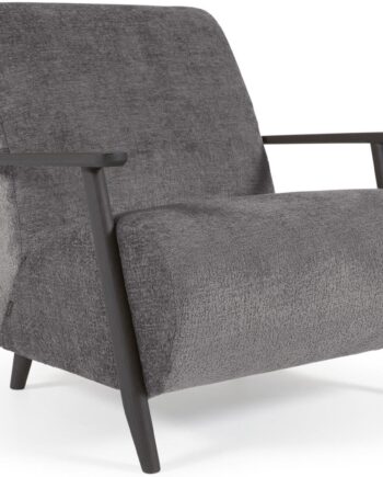 Lænestol Kave Home Meghan Grå Chenille Asketræsramme Rustik Vintage Læse- Og Hvilestol