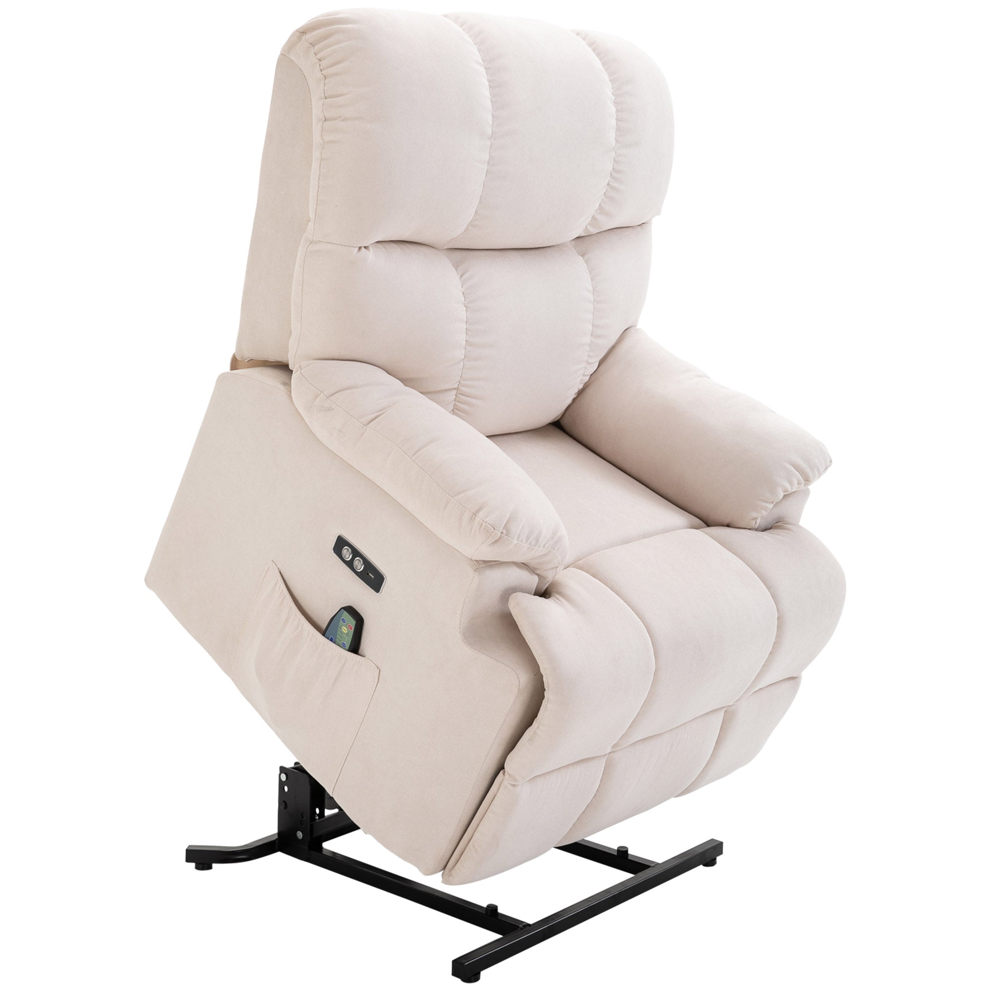 Lænestol Med Ståstøtte  Massagestol  Afslappende Stol Med Usb-port  Tv-stol Med Fjernbetjening  Sidelomme  Lænestol Med Fløjlslook  Beige