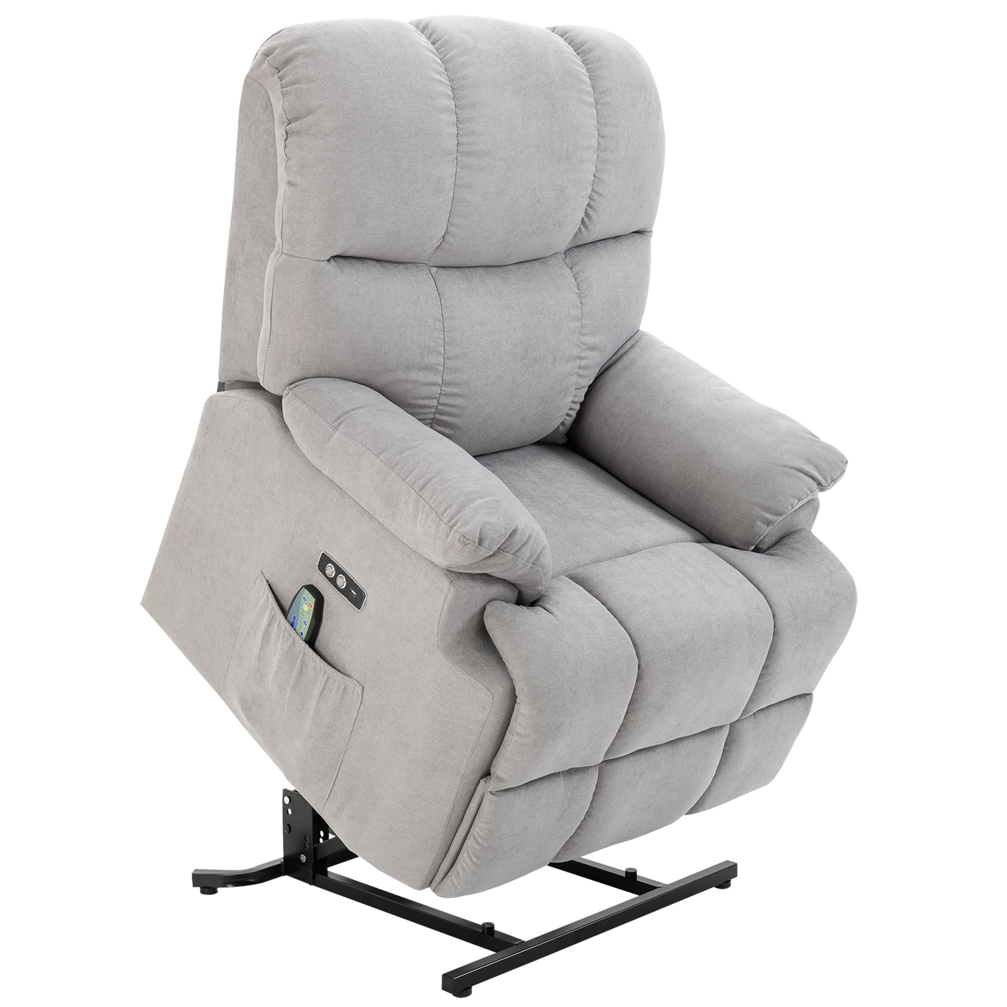 Lænestol Med Ståstøtte  Massagestol  Afslappende Stol Med Usb-port  Tv-stol Med Fjernbetjening  Sidelomme  Lænestol Med Fløjlslook  Grå