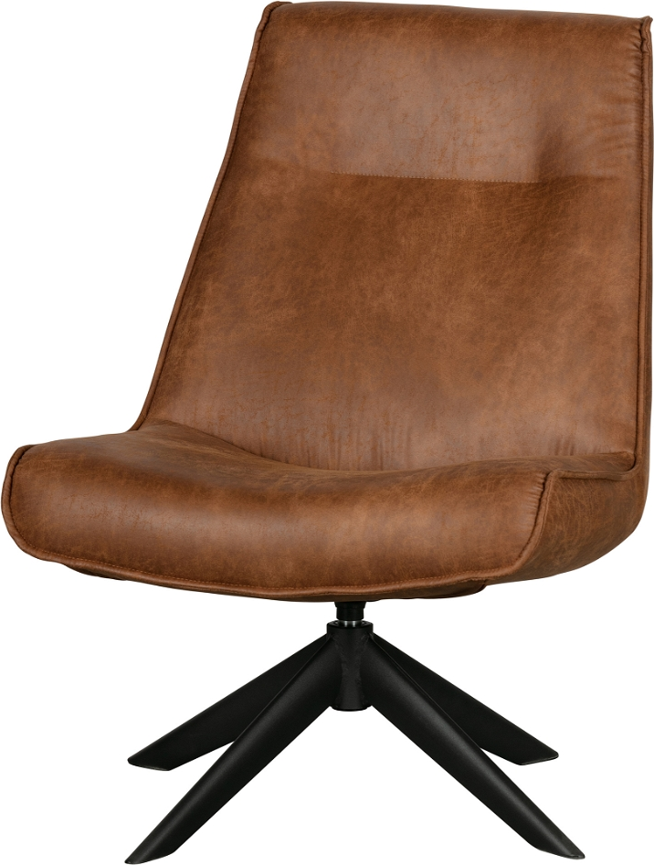 Lænestol Woood Skyler Drejestol   Cognac Pu-læder Med Matsort Stålbase H94ã B67ã D85 Cm