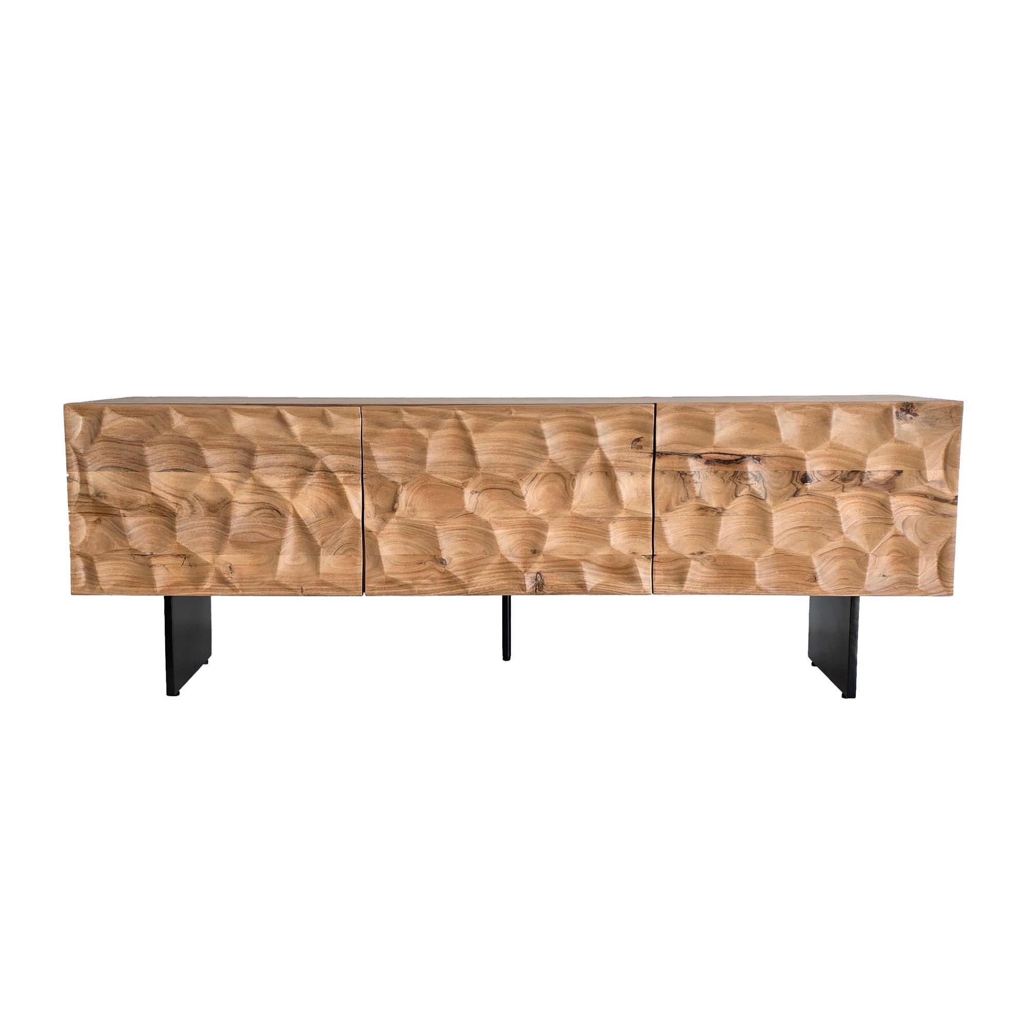 Lavskab   Massivt Akacietræ  160x56x37 Cm  Designer Tv-bord Med 3d-effekt  Tv-bord Til Stue Med Metalben