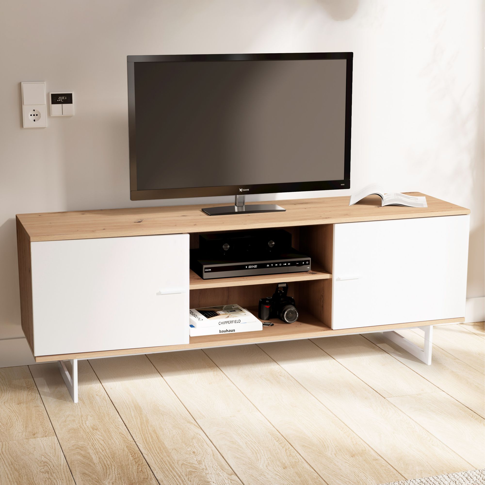 Lavt Tv-bord   Egedekor Og Hvid 150x55x40 Cm