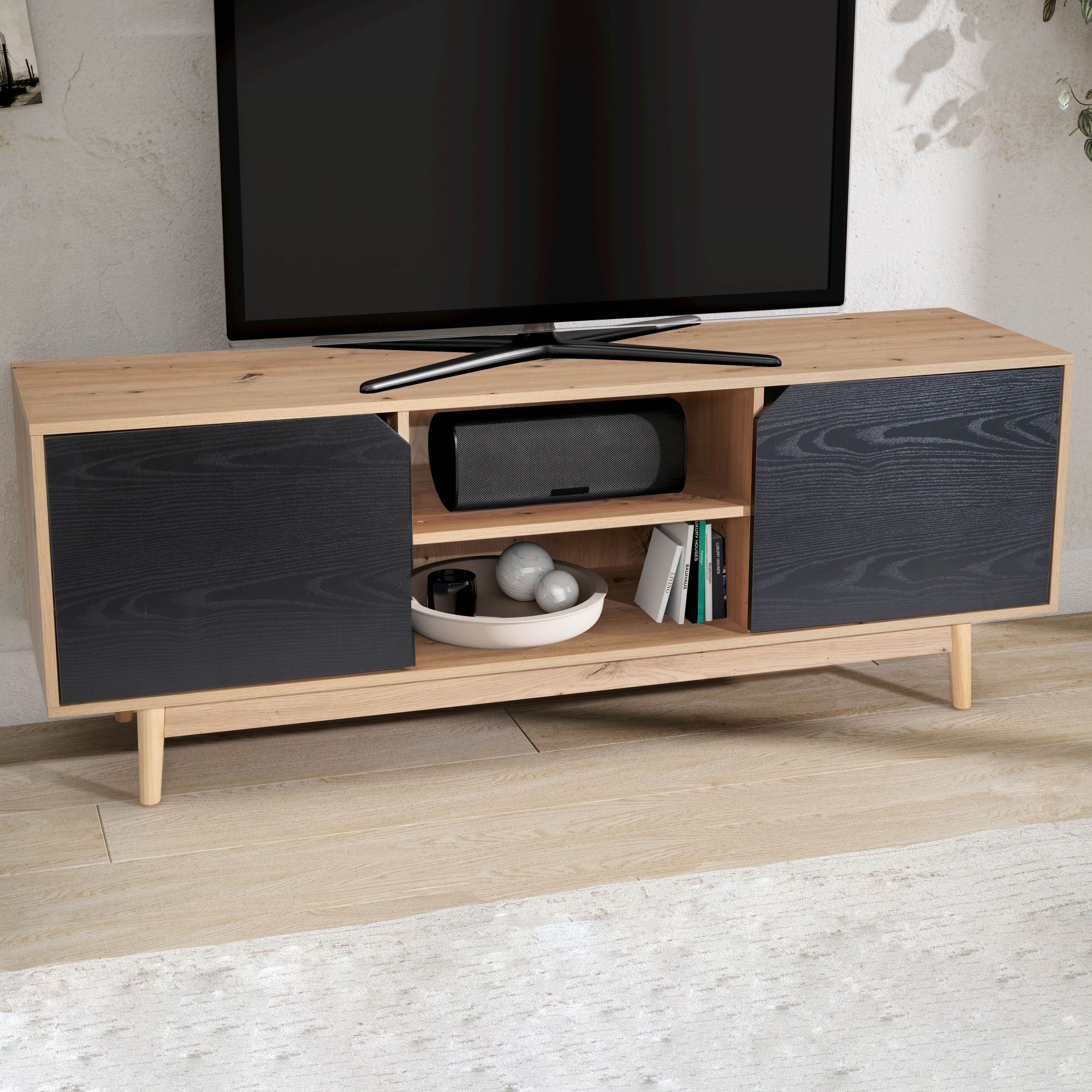 Lavt Tv-bord   Egedekor Og Sort 150x55x40 Cm
