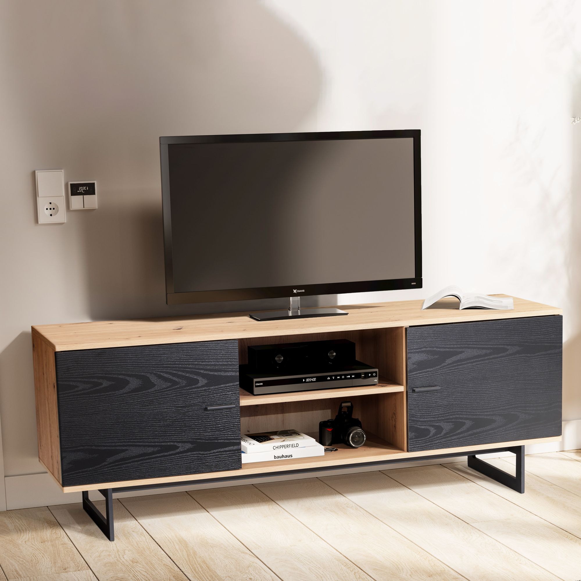 Lavt Tv-bord   Egedekor Og Sort 150x55x40 Cm