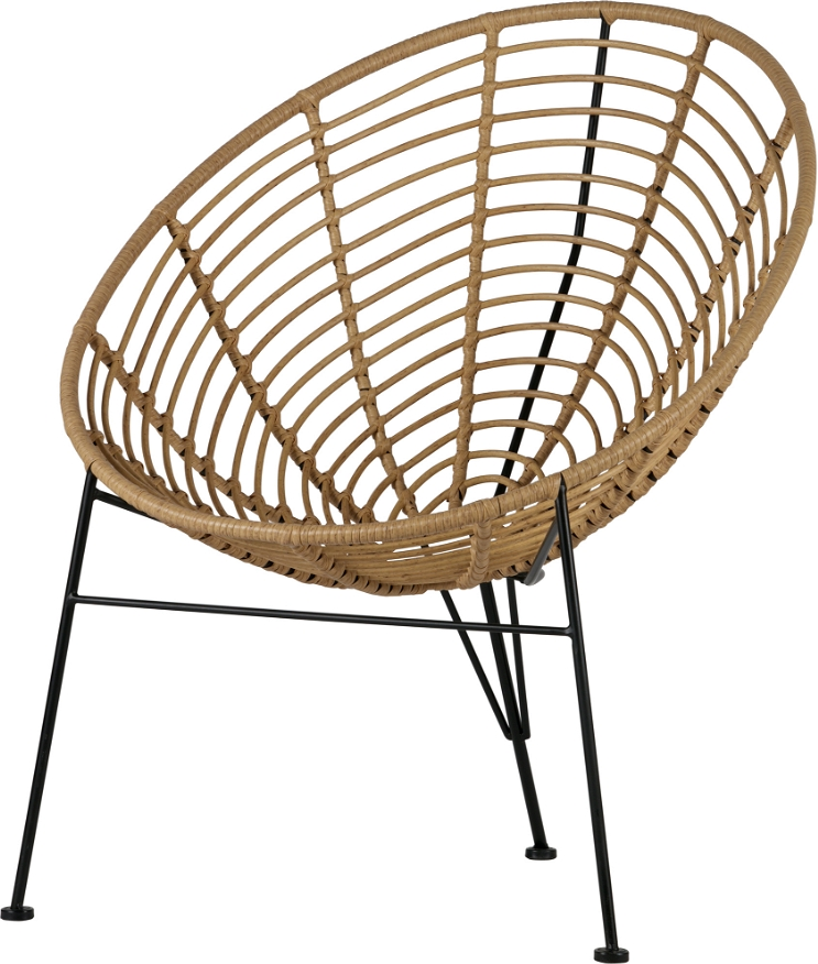 Loungestol Lænestol Woood Jane Natur   Holdbar Pe-materiale Med Sort Metalstel  Indbydende Design Til Stue Og Terrasse
