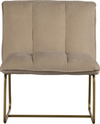 Loungestol Woood Fie Lænestol   Sandfarvet Ribbet Polyester   Guldfarvet Metalstel