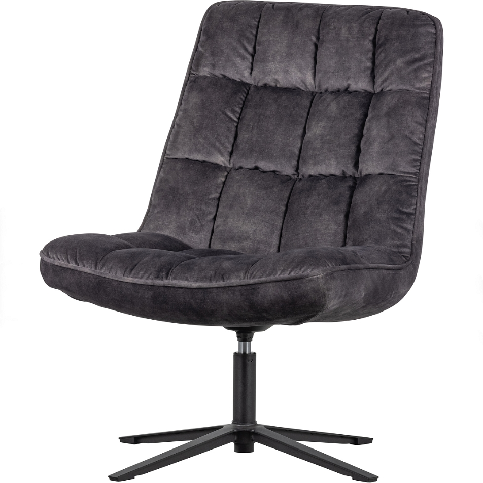 Loungestol Woood Job   Sort Fløjl  Drejelig Metalbase  H101ã B70ã D85 Cm