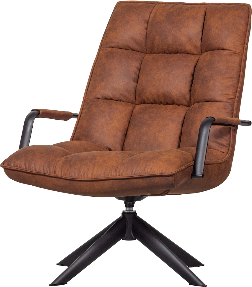 Loungestol Woood Jouke Lysebrun Pu-læder  Drejefunktion  Sort Pulverlakeret Stel  H97ã B69ã L77 Cm