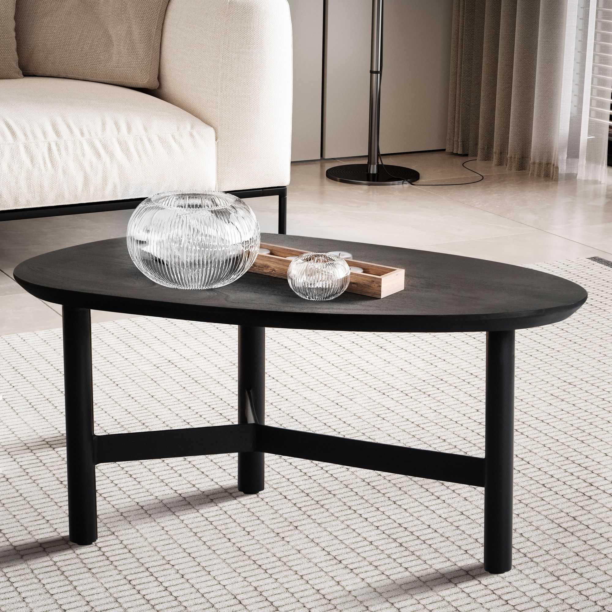 Massivt Træ Sofabord  86x50x37 Cm  Sort