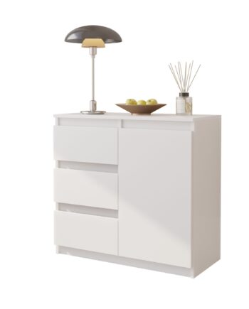 Mikel Kommode Med   Skuffer -  Mat Hvid H75cm B80cm D35cm