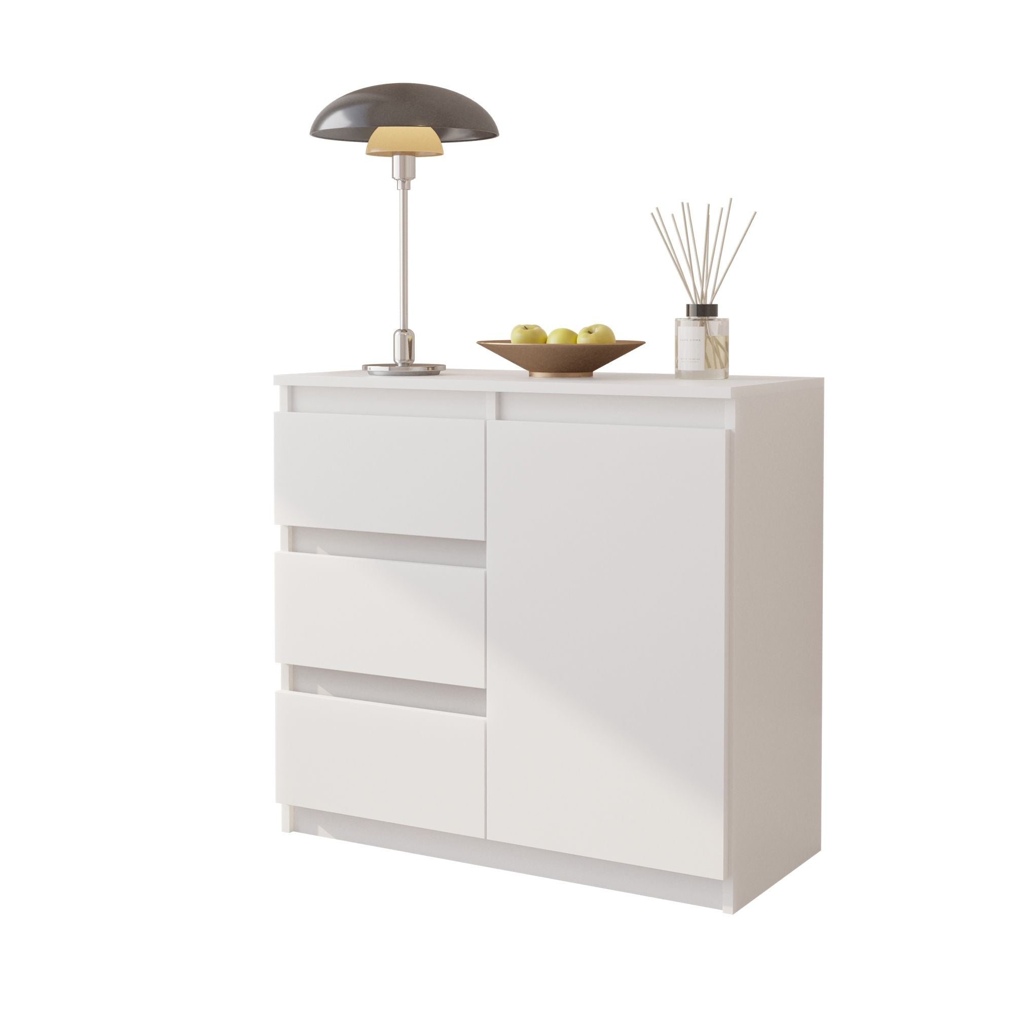 Mikel Kommode Med Skuffer - Mat Hvid H75cm B80cm D35cm