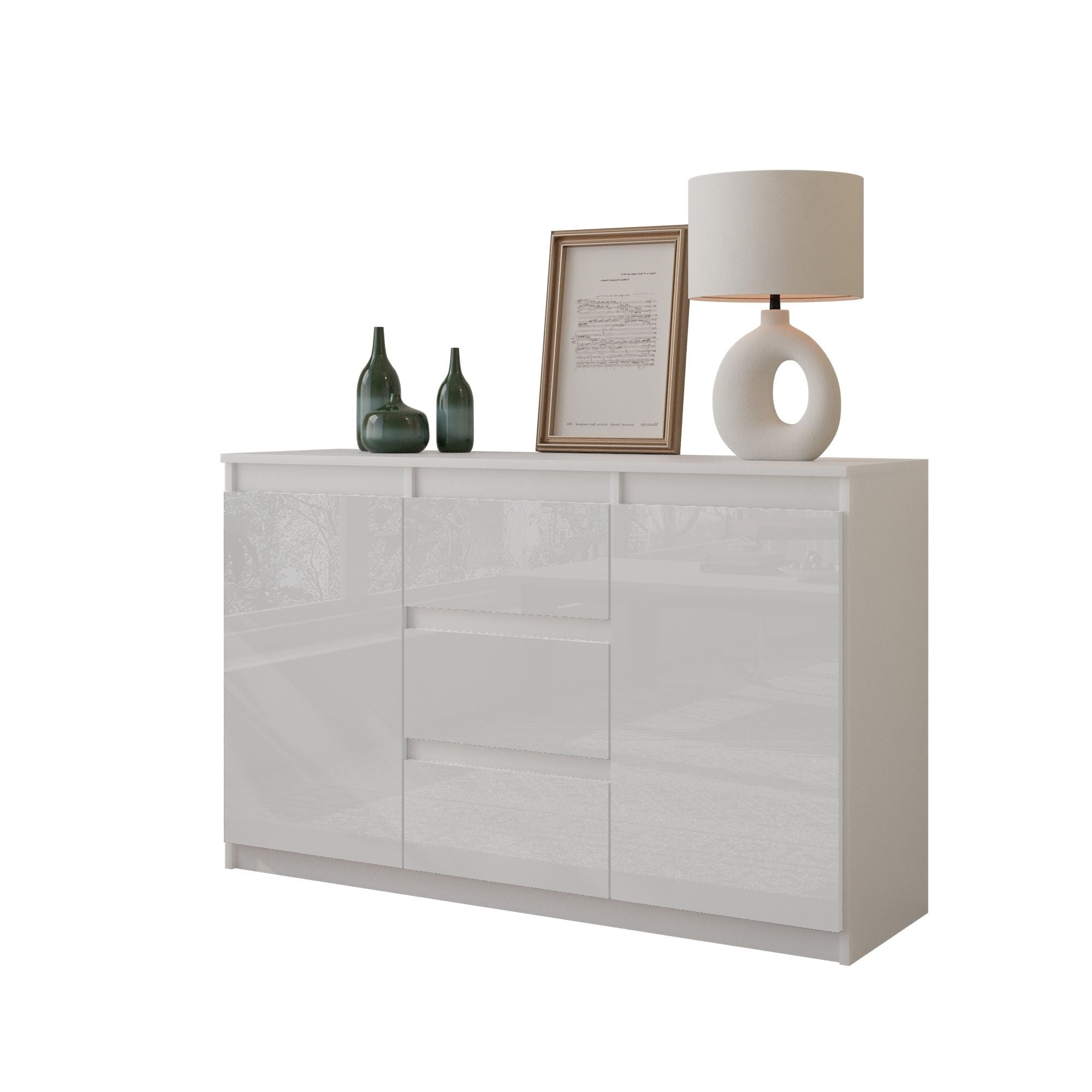 Mikel Kommode Med Skuffer Mat Hvid Højglans Hvid H75cm B120cm D35cm