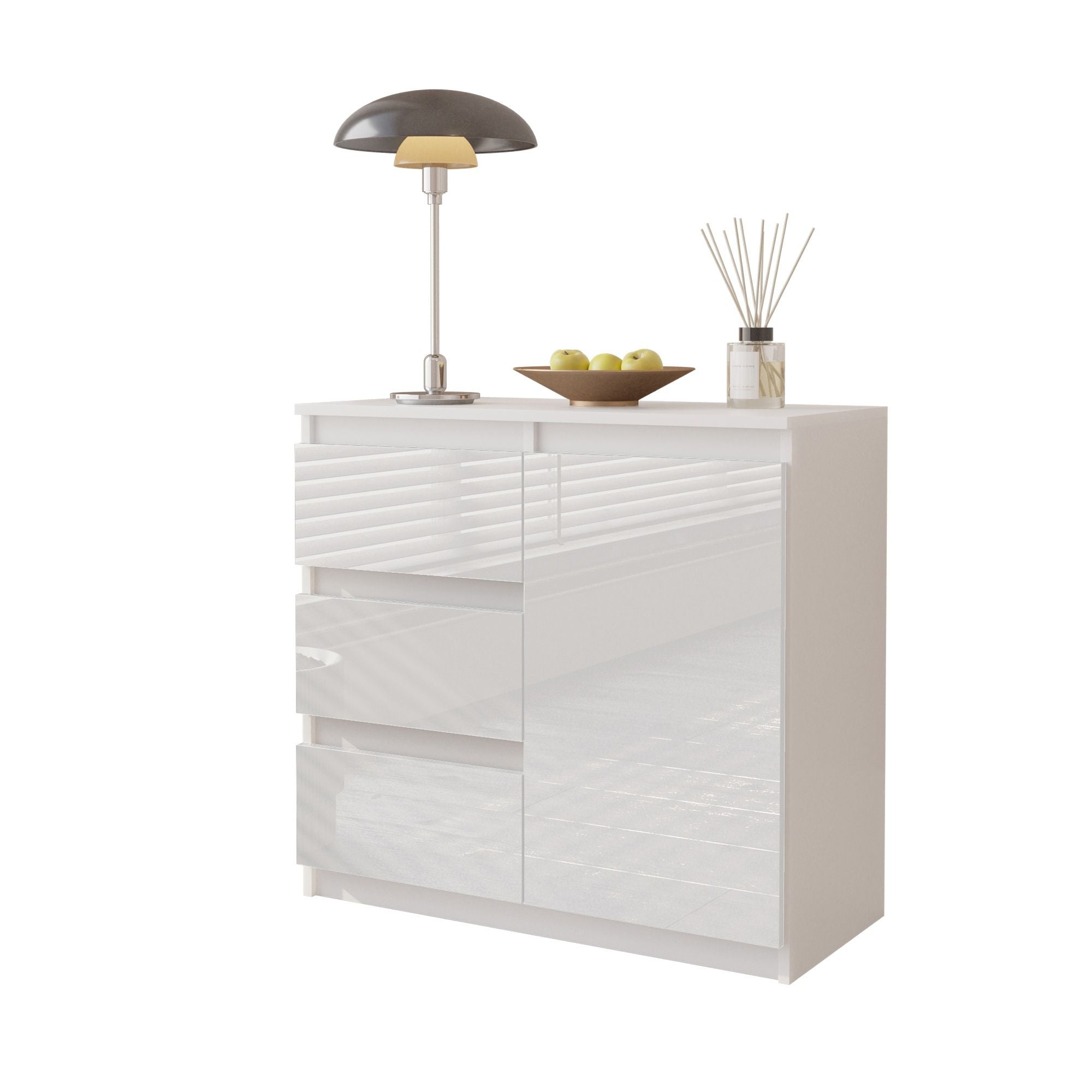 Mikel Kommode Med Skuffer Mat Hvid Højglans Hvidâ H75cm B80cm D35cm