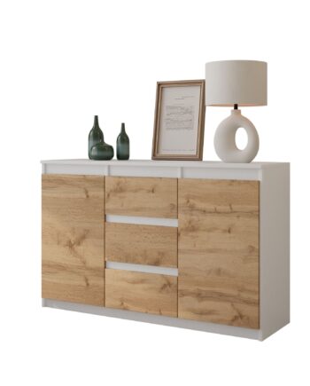 Mikel Kommode Med   Skuffer Mat Hvid   Naturfarvet H75cm B120cm D35cm