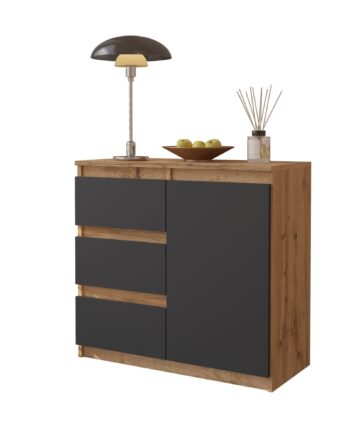 Mikel Kommode Med   Skuffer Naturfarvet   Antracit-gråâ H75cm B80cm D35cm