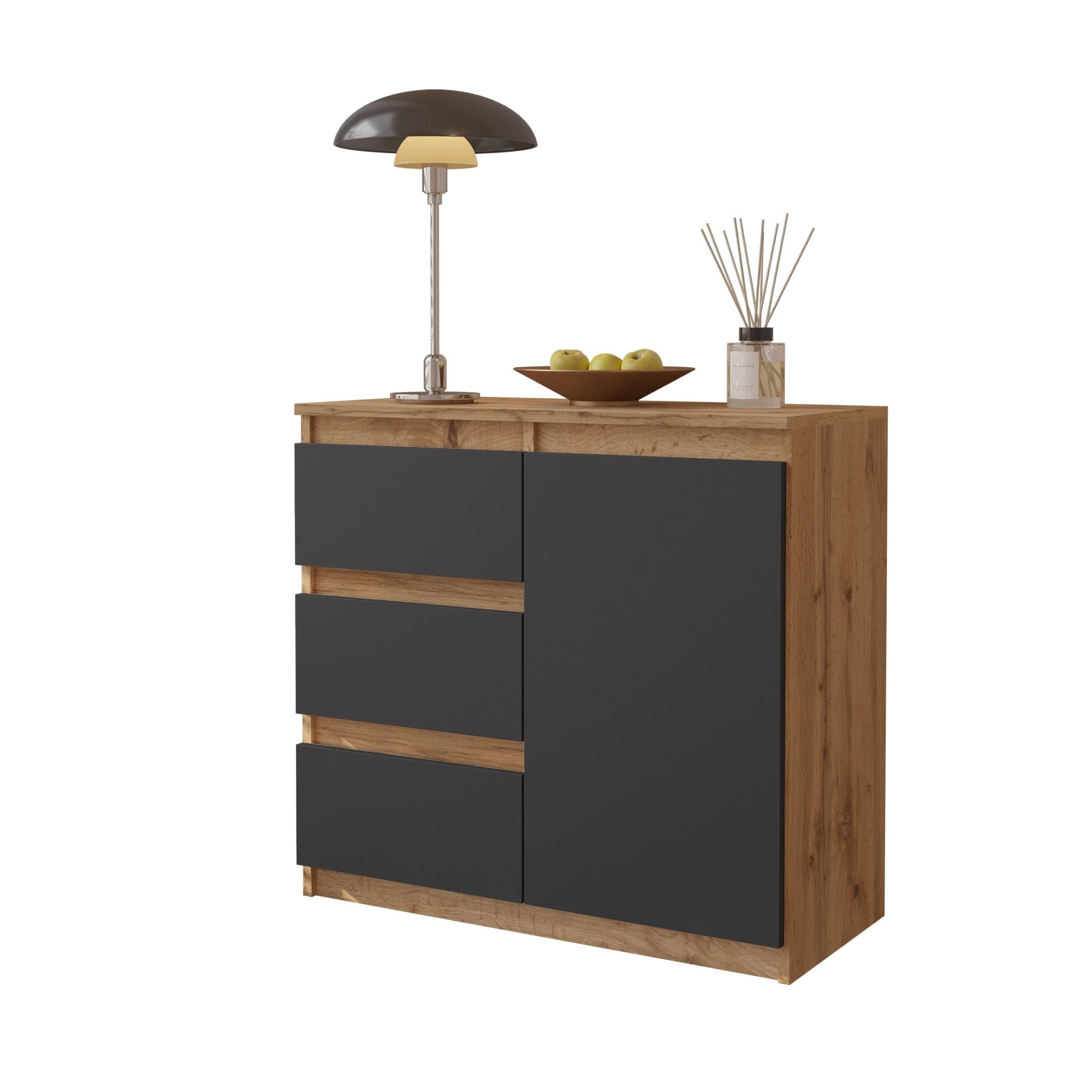 Mikel Kommode Med Skuffer Naturfarvet Antracit-gråâ H75cm B80cm D35cm