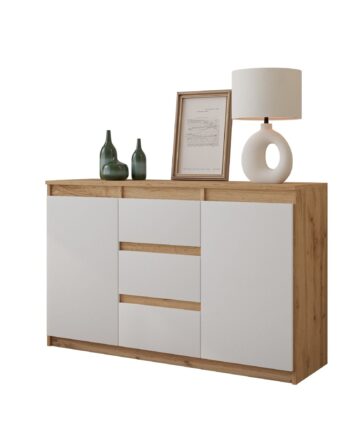 Mikel Kommode Med   Skuffer Naturfarvet   Mat Hvid H75cm B120cm D35cm