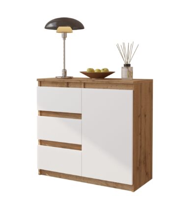 Mikel Kommode Med   Skuffer Naturfarvet   Mat Hvidtâ H75cm B80cm D35cm