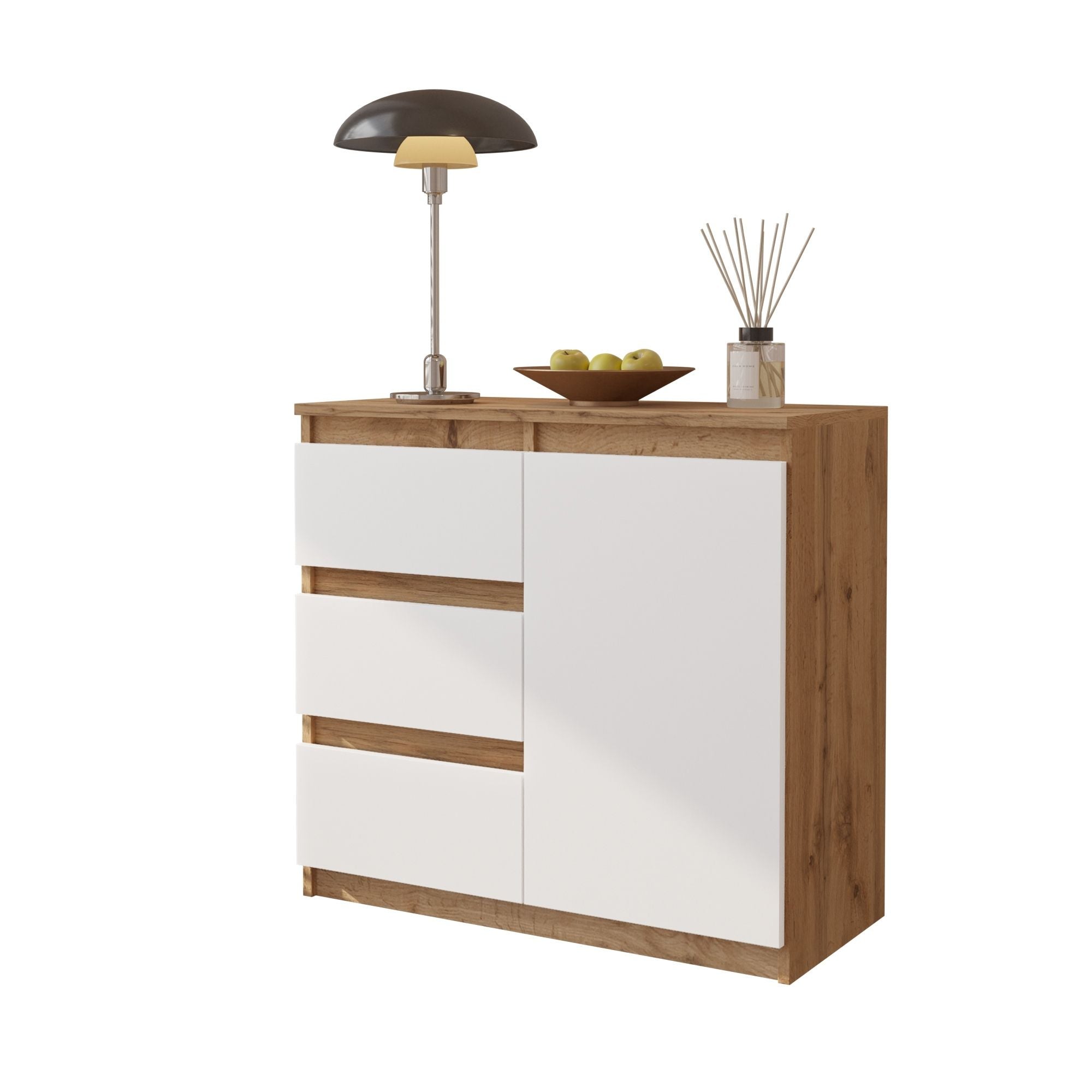 Mikel Kommode Med Skuffer Naturfarvet Mat Hvidtâ H75cm B80cm D35cm