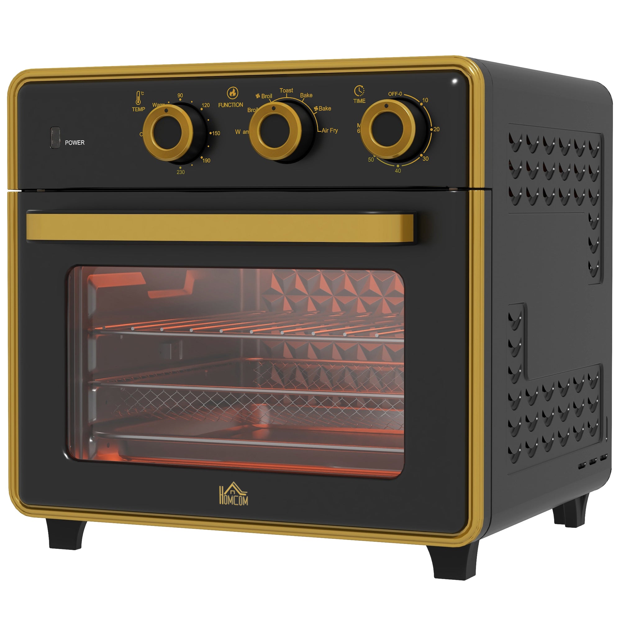 Miniovn  20 Liter  Oliefri Stegning  Grillning  Bagning  Konvektion  90-230â     Timer  1400w  Sort Guld