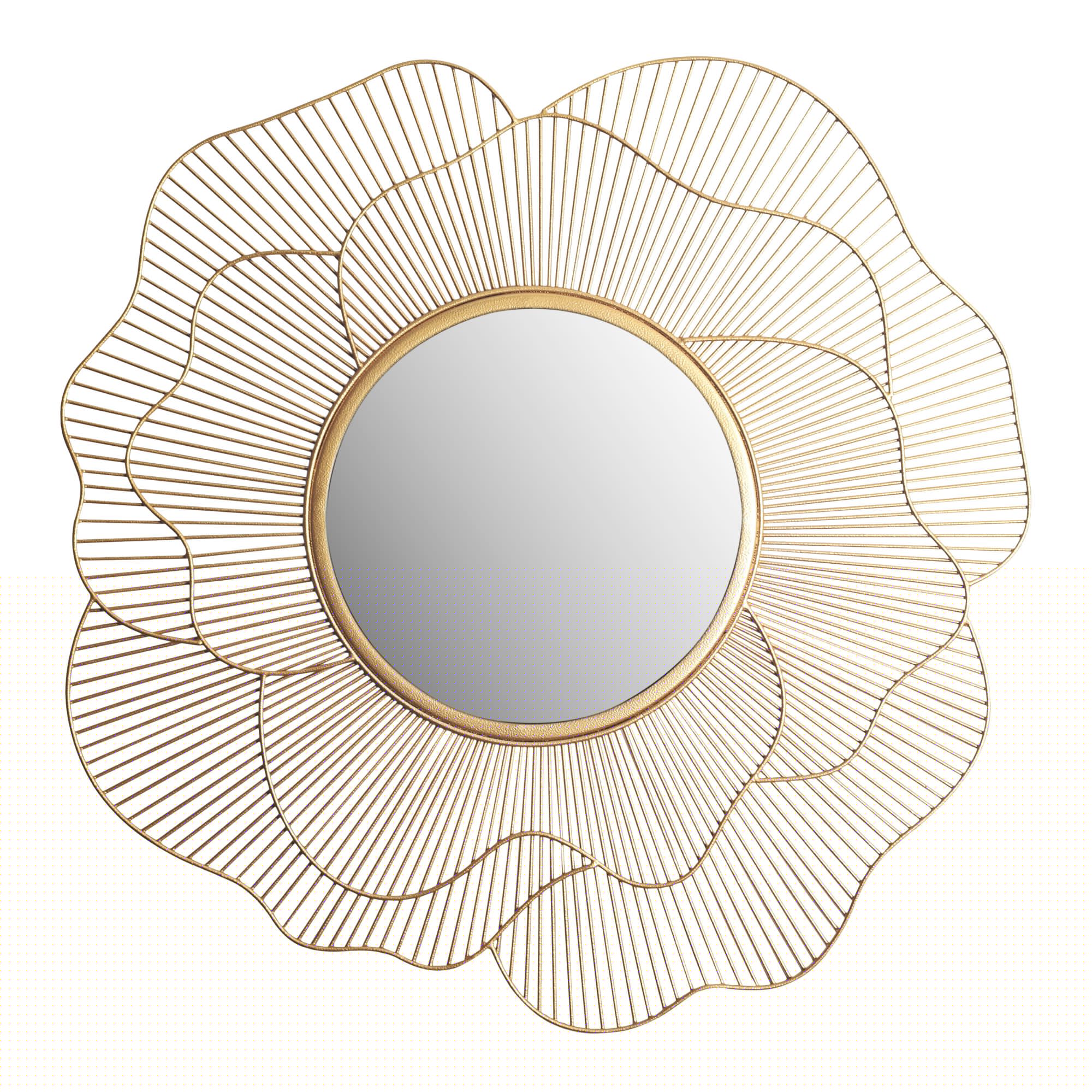 Moderne  Rundt Vægspejl   77 Cm Med En Dekorativ Guld Metalramme Formet Som En Rose