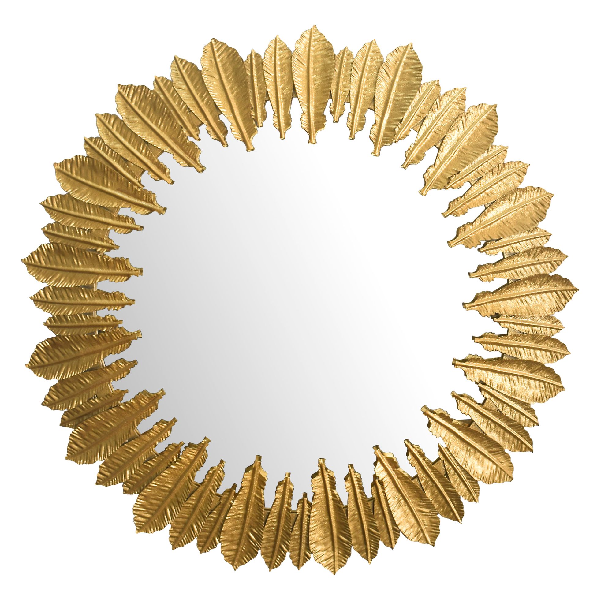 Moderne Vægspejl   Rund Form  Diameter Spejl: 50 Cm  Ramme Guldfarvet