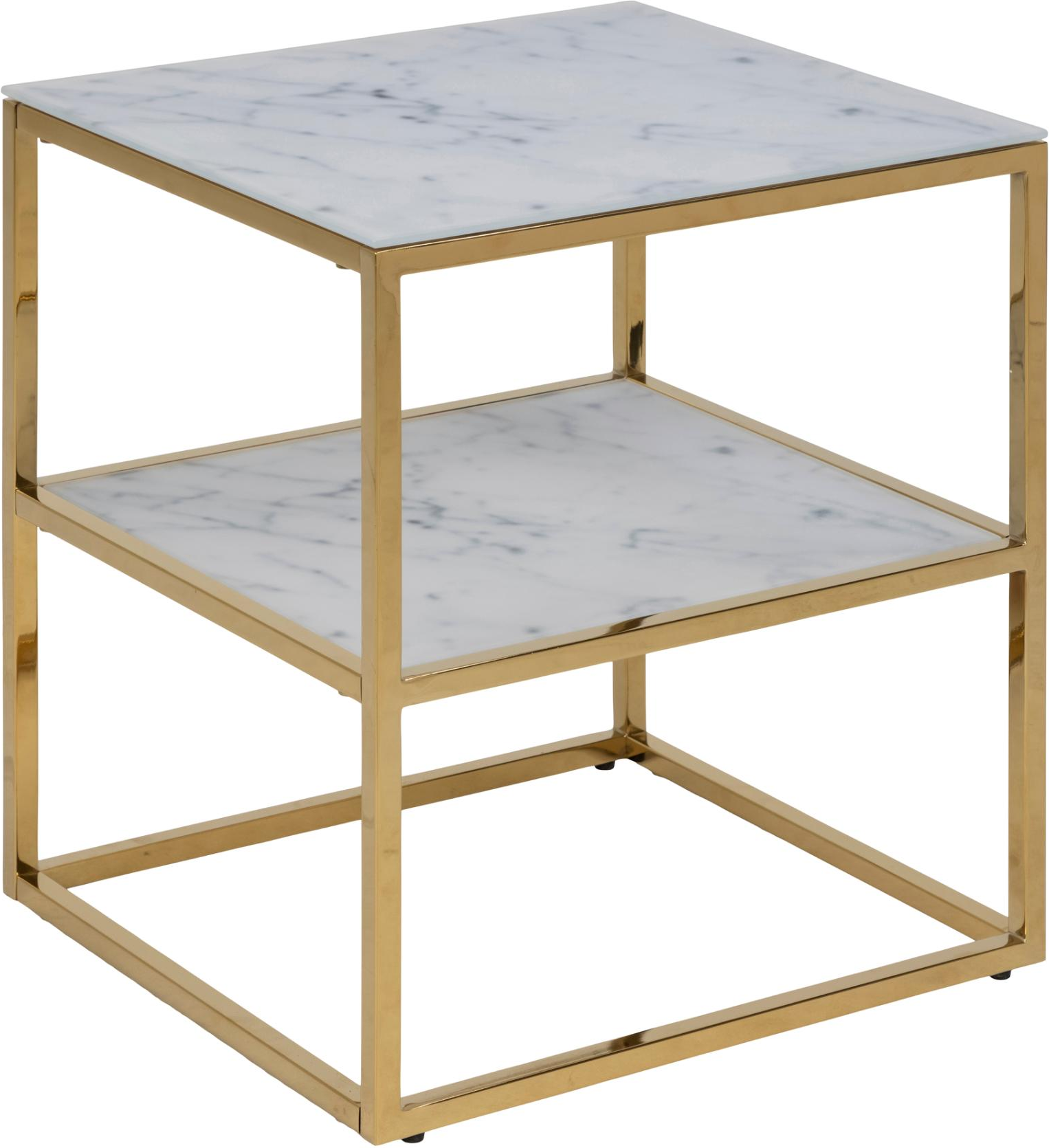 Natbord Sidebord Signature Alven Guld Hvid Gyldent Kromstålstel Hvid Rome Marmoreffekt Ekstra Hylde H50 5xb45xd40 Cm
