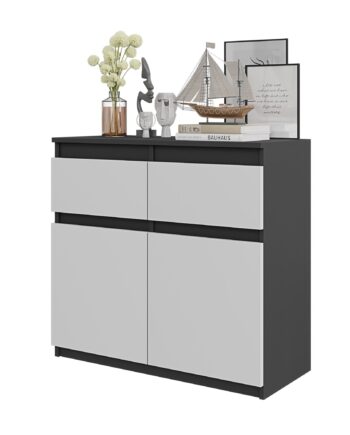 Noah Kommode Med   Skuffer Antracit-grå   Mat Hvid H75cm B80cm D35cm