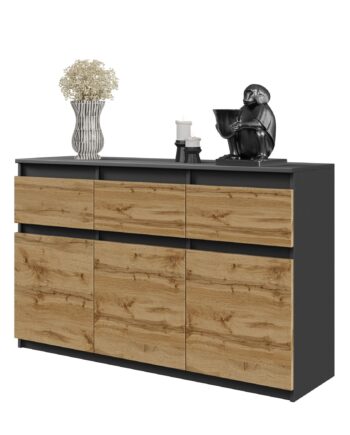 Noah Kommode Med   Skuffer Antracit-grå   Naturfarvet H75cm B120cm D35cm