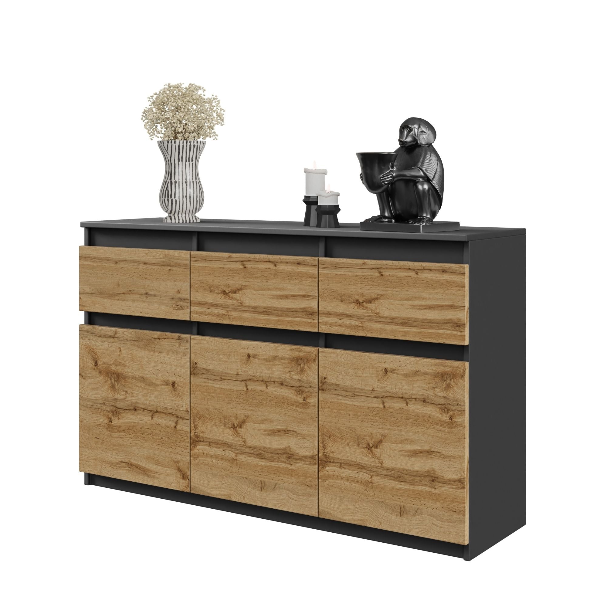 Noah Kommode Med Skuffer Antracit-grå Naturfarvet H75cm B120cm D35cm