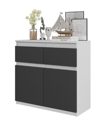 Noah Kommode Med   Skuffer Mat Hvid   Antracit-gråâ H75cm B80cm D35cm