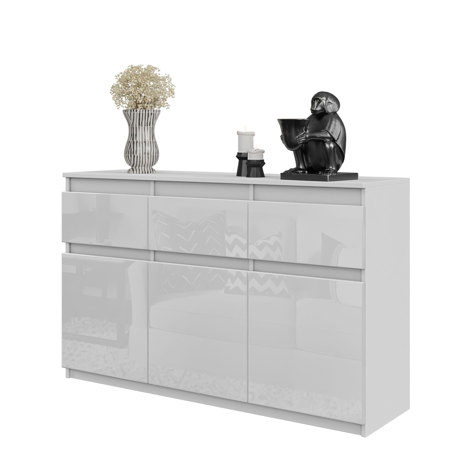Noah Kommode Med Skuffer Mat Hvid Højglans Hvid H75cm B120cm D35cm