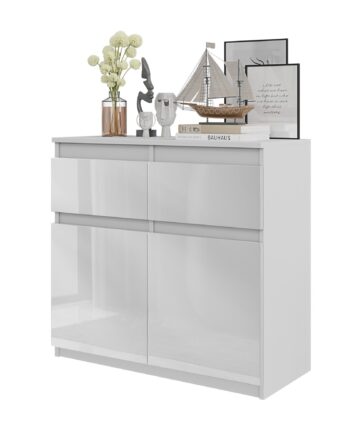 Noah Kommode Med   Skuffer Mat Hvid   Højglans Hvid H75cm B80cm D35cm