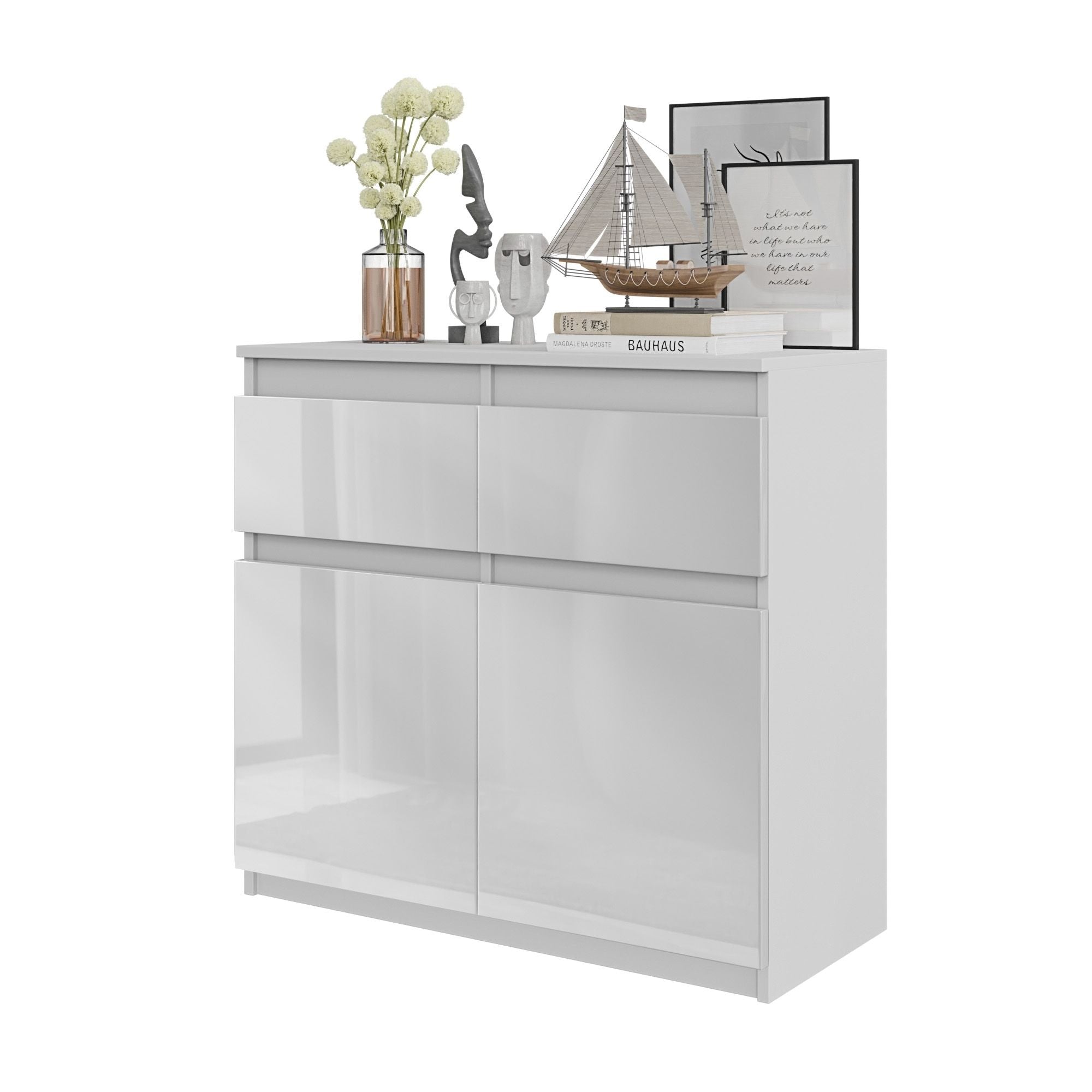 Noah Kommode Med Skuffer Mat Hvid Højglans Hvid H75cm B80cm D35cm
