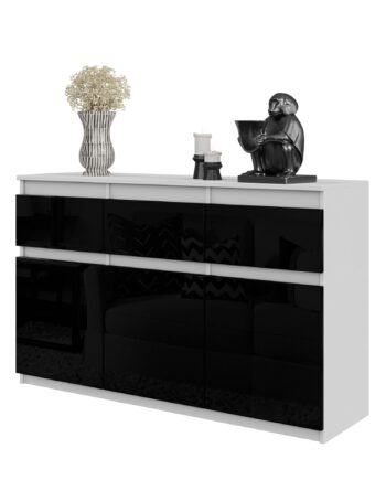 Noah Kommode Med   Skuffer Mat Hvid   Højglans Sort  H75xb120xd35 Cm