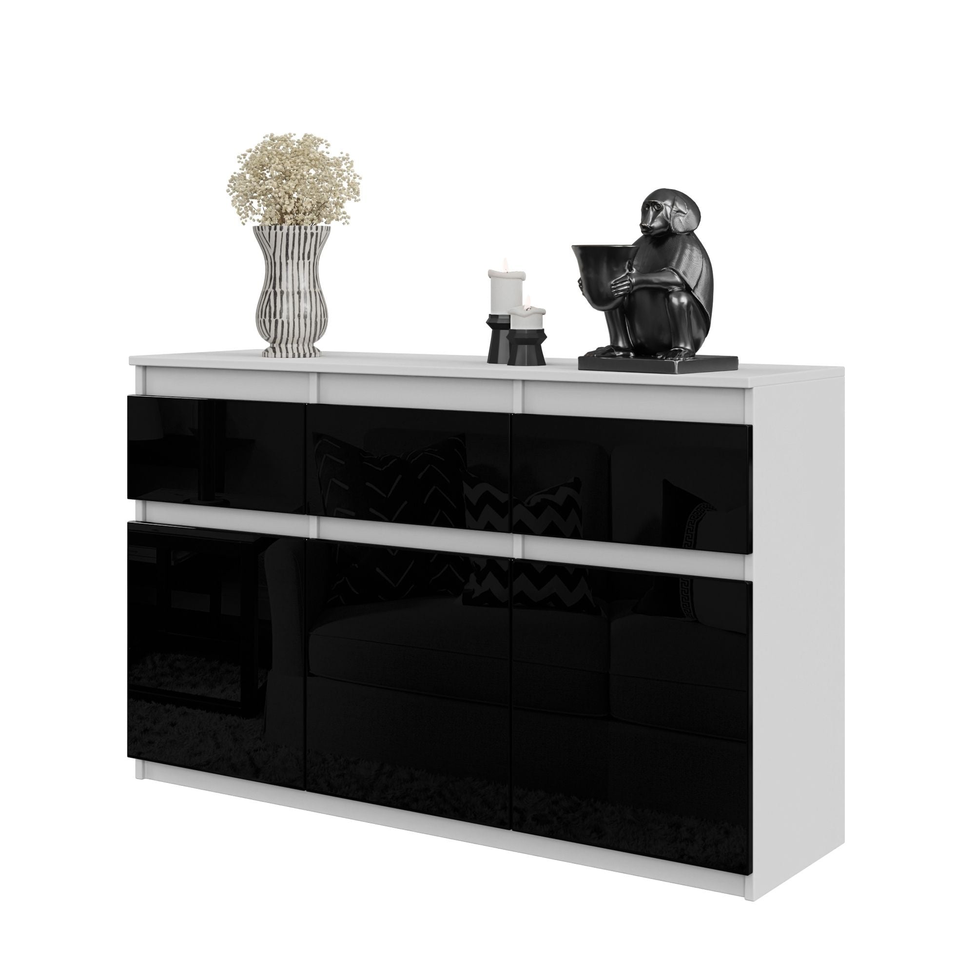 Noah Kommode Med Skuffer Mat Hvid Højglans Sort H75xb120xd35 Cm