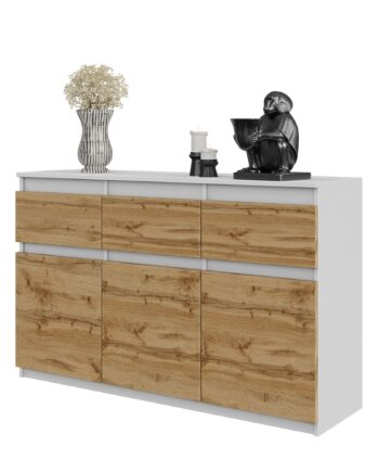 Noah Kommode Med   Skuffer Mat Hvid   Naturfarvet  H75cm B120cm D35cm