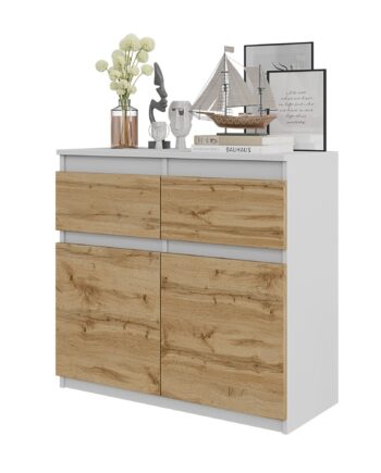 Noah Kommode Med   Skuffer Mat Hvid   Naturfarvet H75cm B80cm D35cm