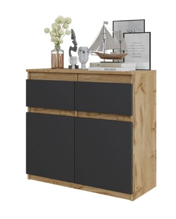 Noah Kommode Med   Skuffer Naturfarvet   Antracit-grå H75cm B80cm D35cm