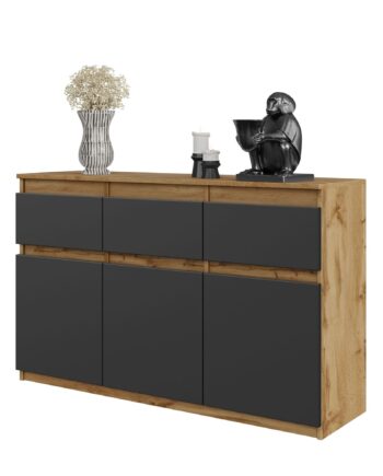 Noah Kommode Med   Skuffer Naturfarvet   Antracitgrå H75cm B120cm D35cm