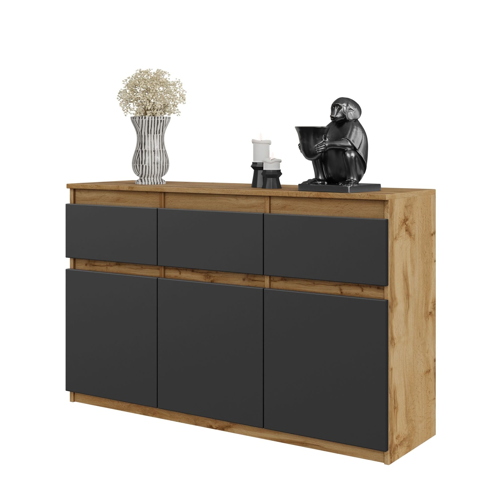 Noah Kommode Med Skuffer Naturfarvet Antracitgrå H75cm B120cm D35cm