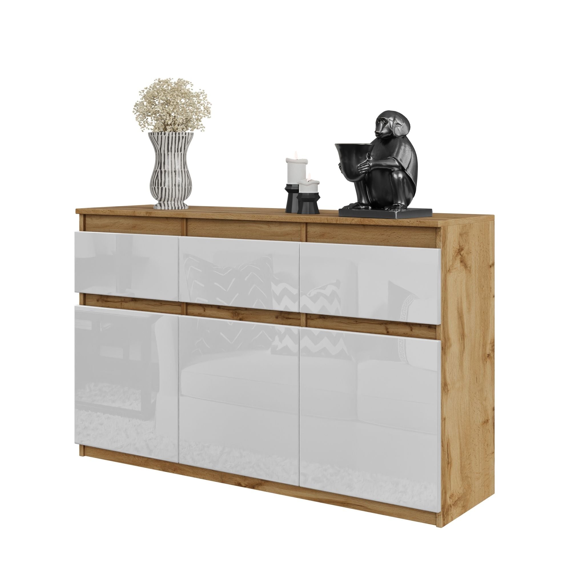 Noah Kommode Med Skuffer Naturfarvet Højglans Hvidâ H75cm B120cm D35cm