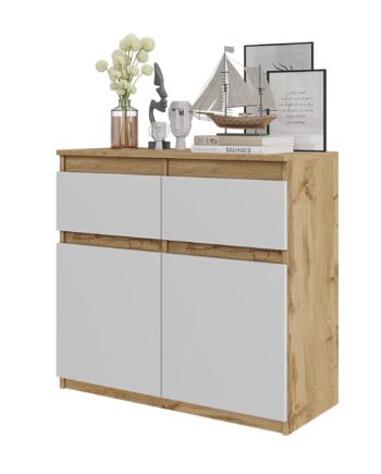 Noah Kommode Med   Skuffer Naturfarvet   Mat Hvid  H75xb80xd35 Cm