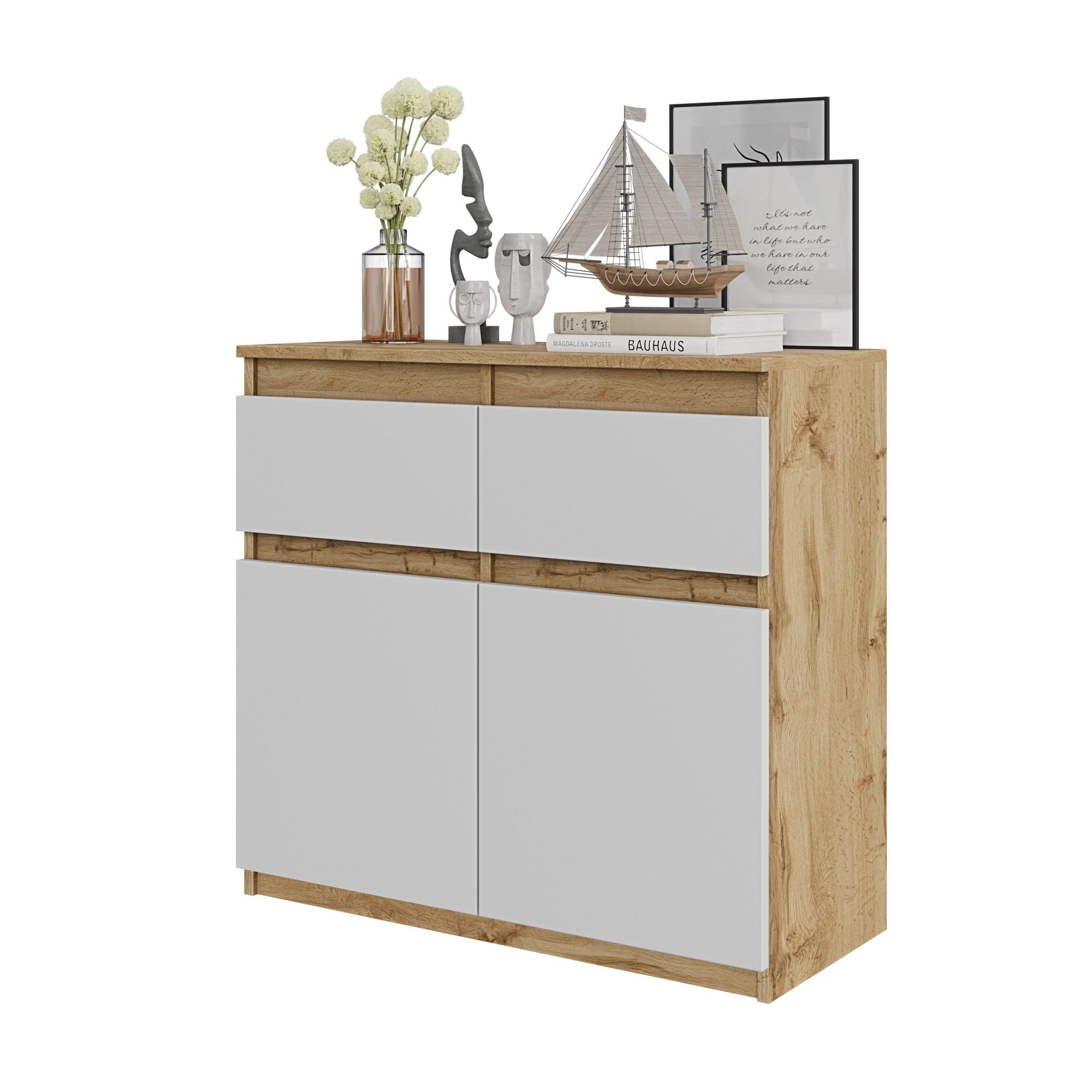 Noah Kommode Med Skuffer Naturfarvet Mat Hvid H75xb80xd35 Cm