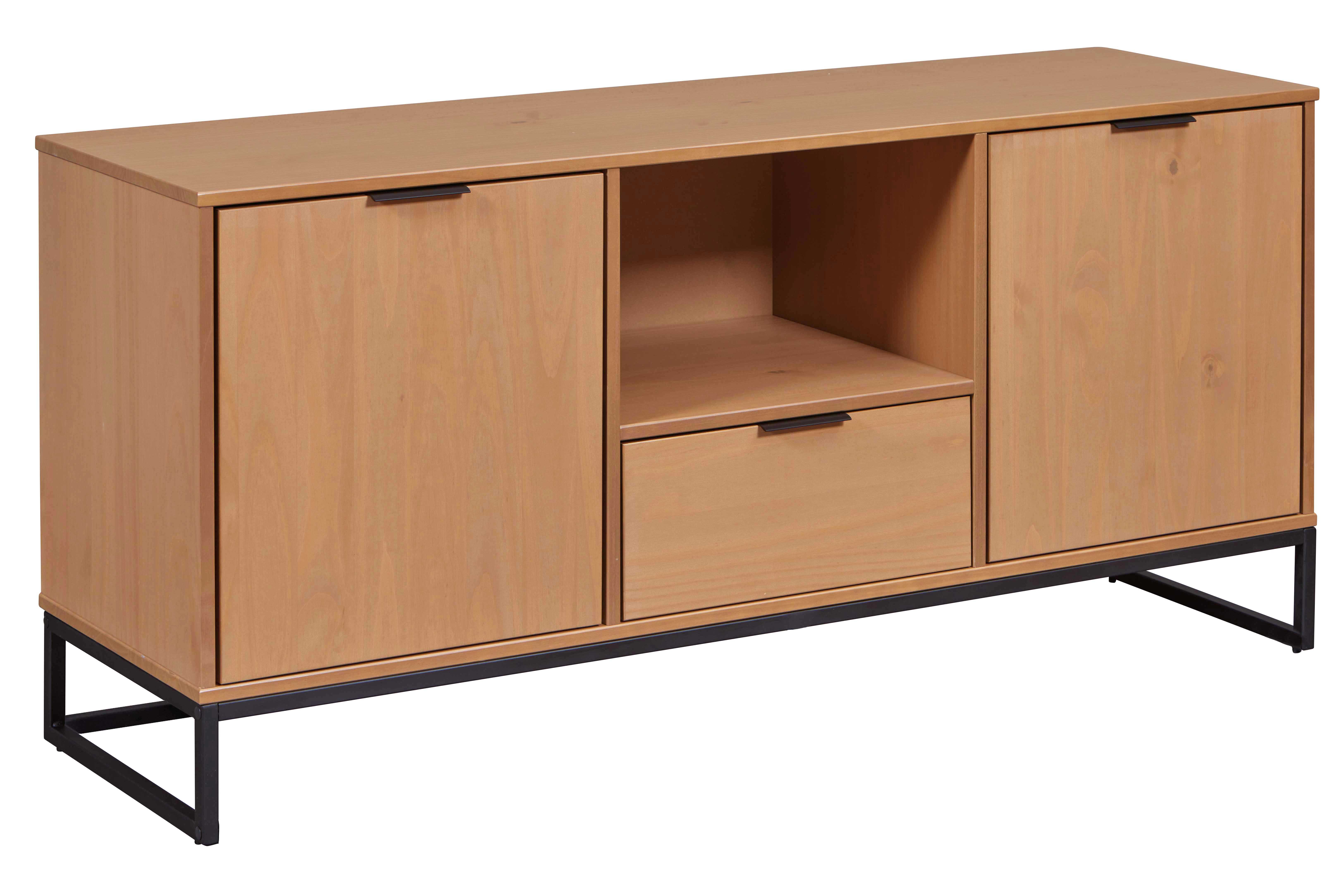 Nordic Living Collection Vivo Tv-bord       Låger    Skuffe    Hylder    Rum Natur Fyrretræ Lakeret   Oak Colori Og Sort Metal  150x45