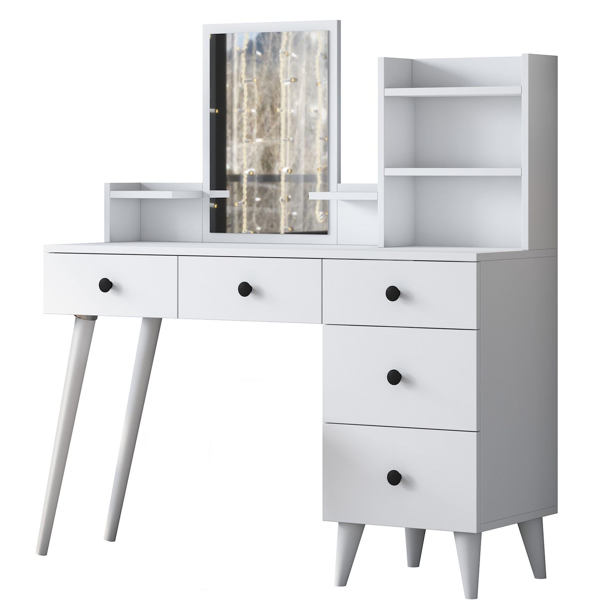 Nordvärk Bj101 2293 Makeup Bord     Spejl    Hylder Og   Skuffer Hvid Melamin  125x40