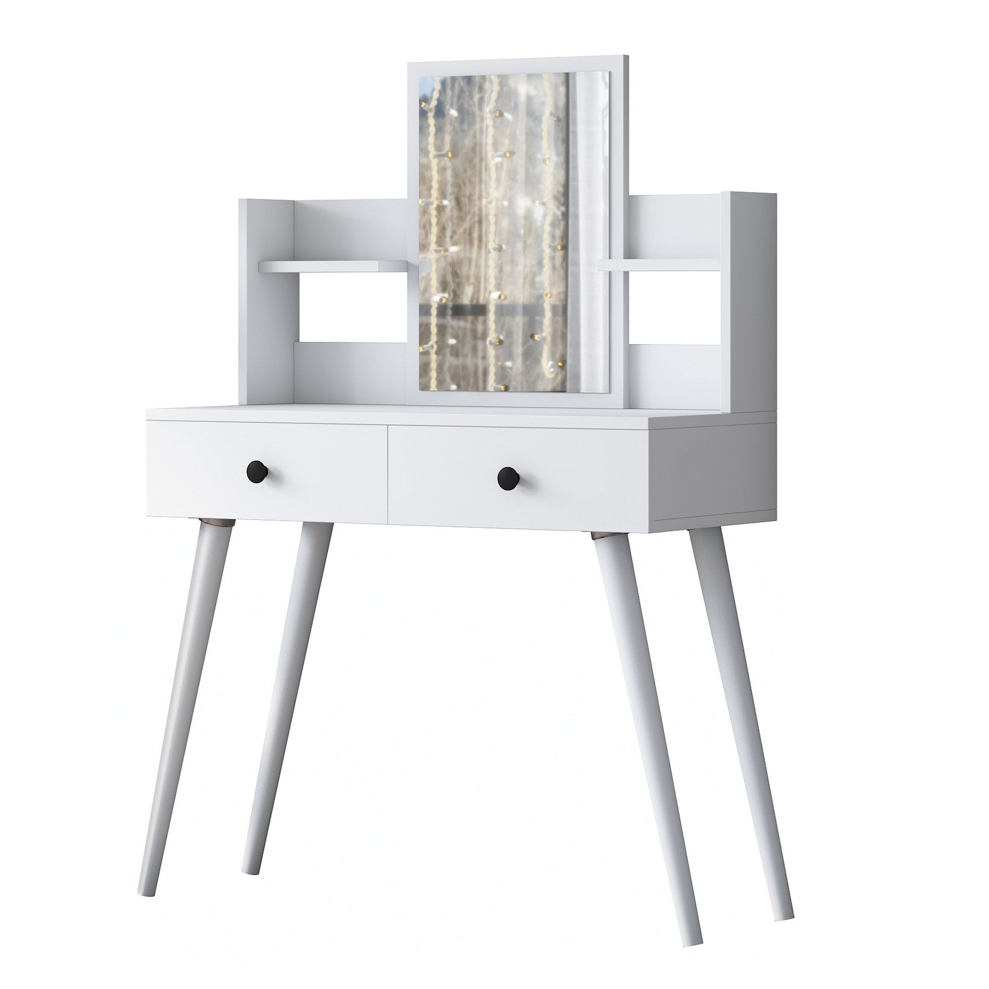 Nordvärk Bj102 2232 Makeup Bord     Spejl    Hylder Og   Skuffer Hvid Melamin  103x40