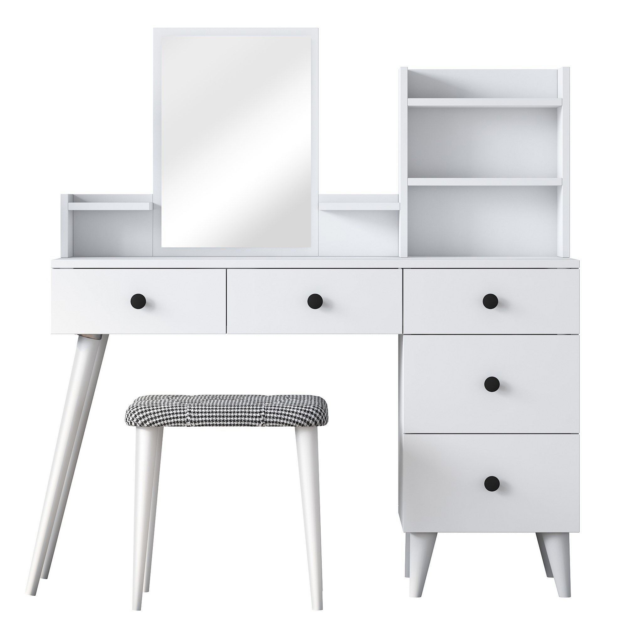 Nordvärk Bj101 2294 Makeup Bord     Spejl    Hylder    Skuffer Og Skammel Hvid Melamin  125x40