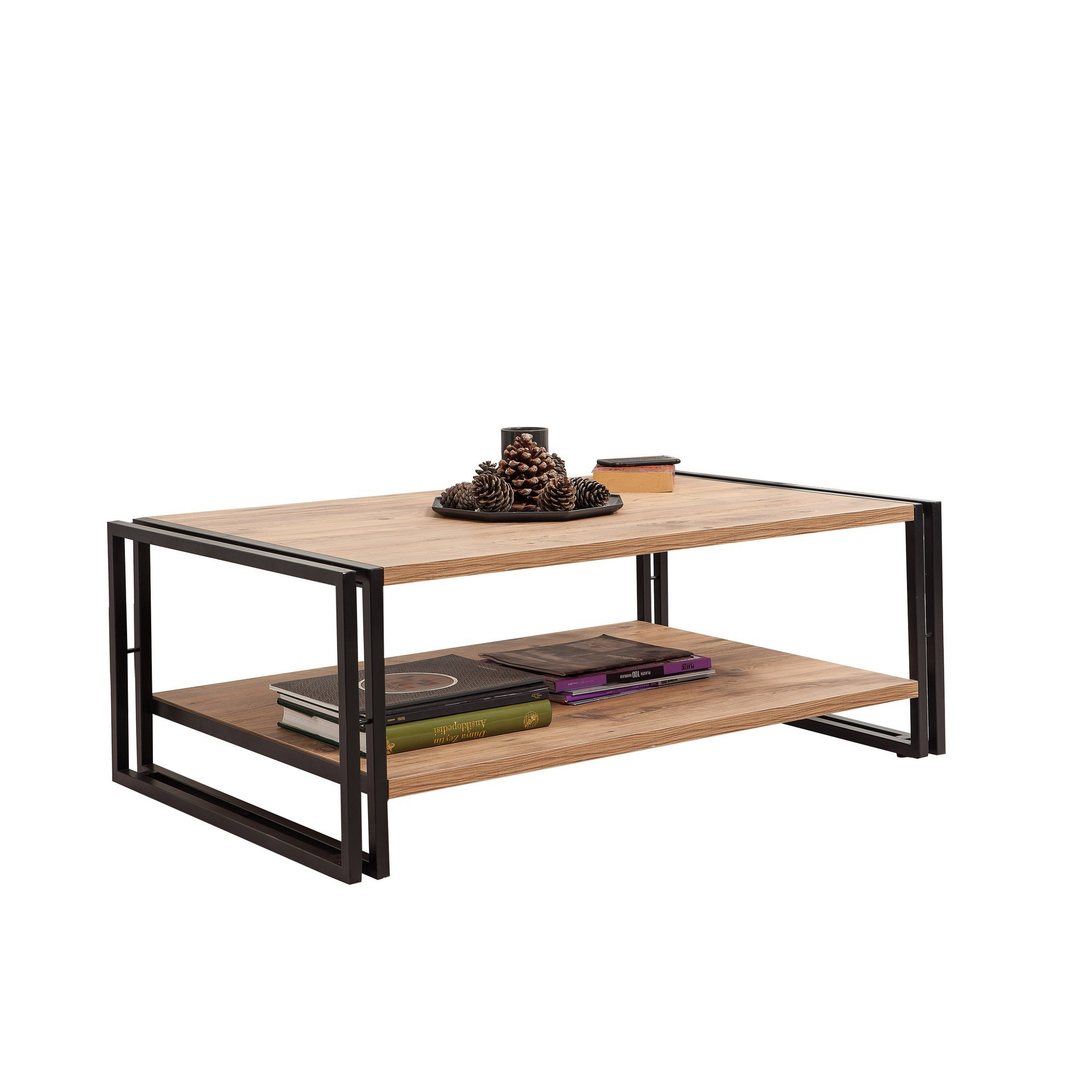 Nordvärk Cosmo Rectus Sofabord Hylde Atlantic Pine Melamin Og Sort Metal 110x70