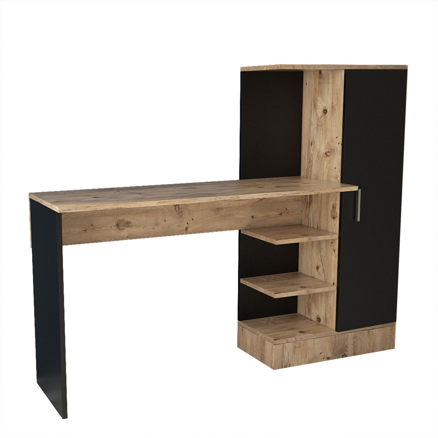 Nordvärk Ct2-ab Skrivebord Låge Og Hylder Sort Og Atlantic Pine Melamin 152 3x40